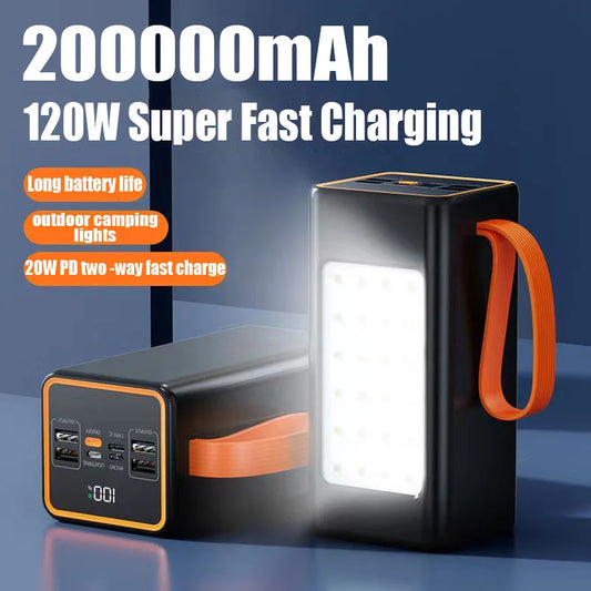 100000mAh / 200000mAh Fast Charging Portable Power Bank Two-Way 120W with LED Light