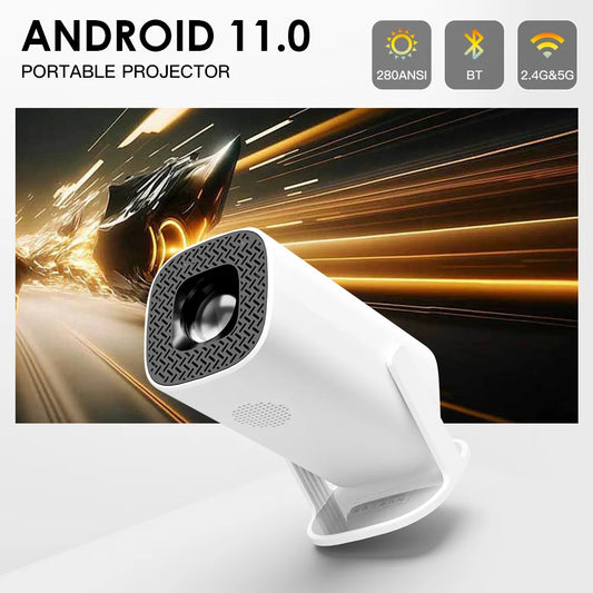 Mini 4K Projector with 1080P Smart, Portable, Android 11, WiFi 6 and Bluetooth 180° Rotatable Outdoor Movie Projector